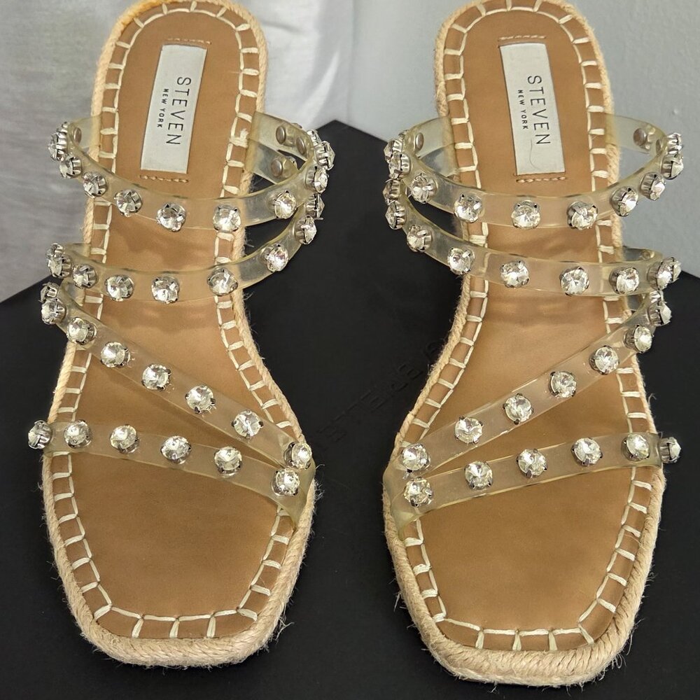 Steven New York Keina Rhinestone Studded Wedge Espadrille Sandals Size 7.5